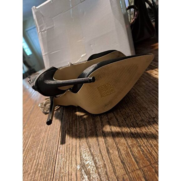 Black Rhinestone Lace-Up Stiletto Heels Rear Zip Satin Look Size 39 Sz 8–8.5 - Picture 7 of 7